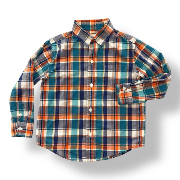 Janie & Jack | Orange Plaid Button Down Shirt (3) - Picture 1 of 4